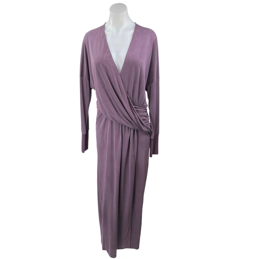 Free People Riley Cupra Women's Purple Long Sleeve V Neck Maxi Faux Wrap Dress M